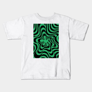 Abstract Groovy Retro Liquid Swirl in Black Green Kids T-Shirt